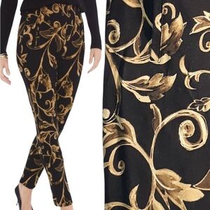 Chicos NWT Elegant Black and Gold Floral Pants Sz 4